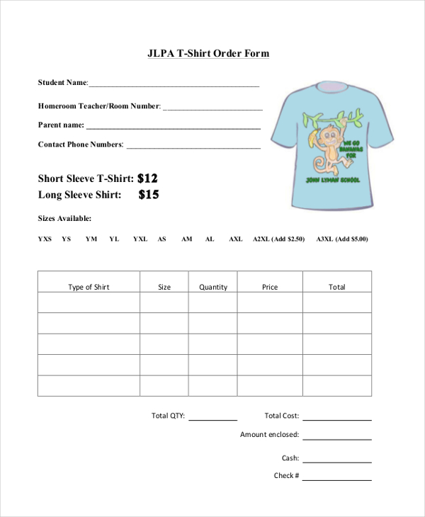 FREE 11+ Sample TShirt Order Forms in PDF MS Word Excel