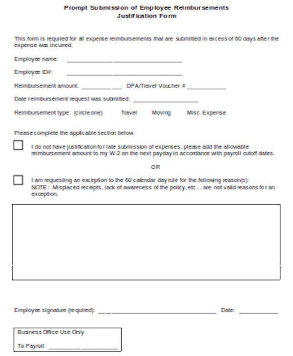 standard employee reimbursement form