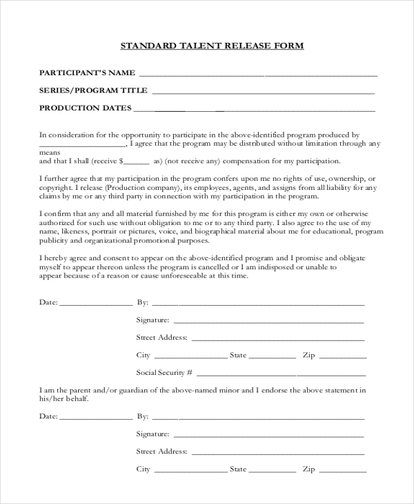 standard talent release form