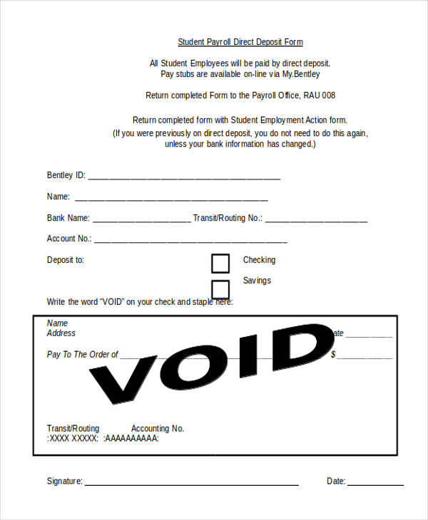 student payroll direct deposit form