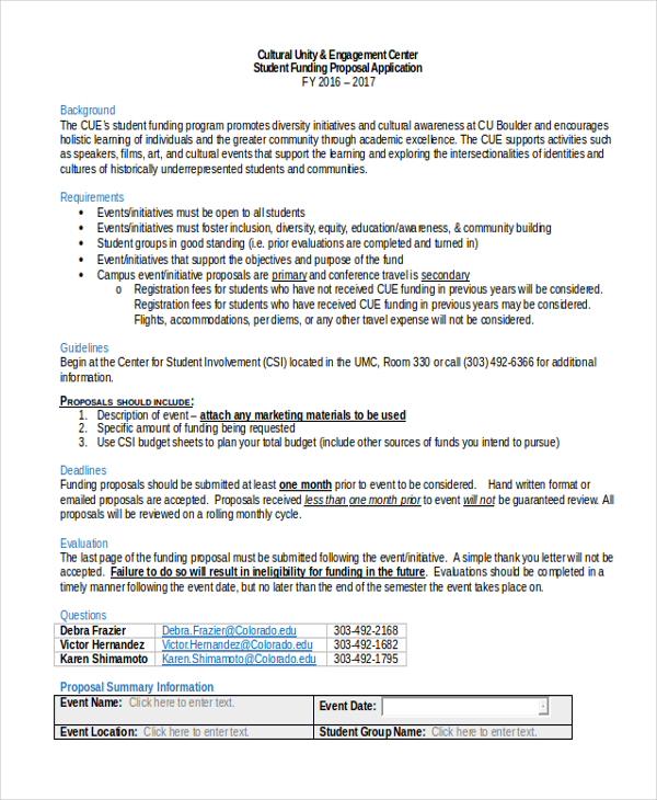 student request for funding proposal application