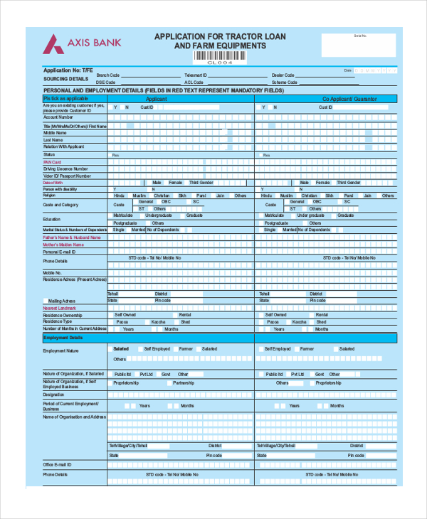 tractor loan application form