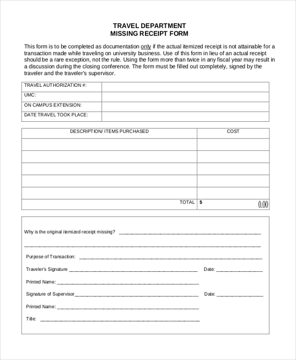 free 10 sample missing receipt forms in pdf ms word ms excel