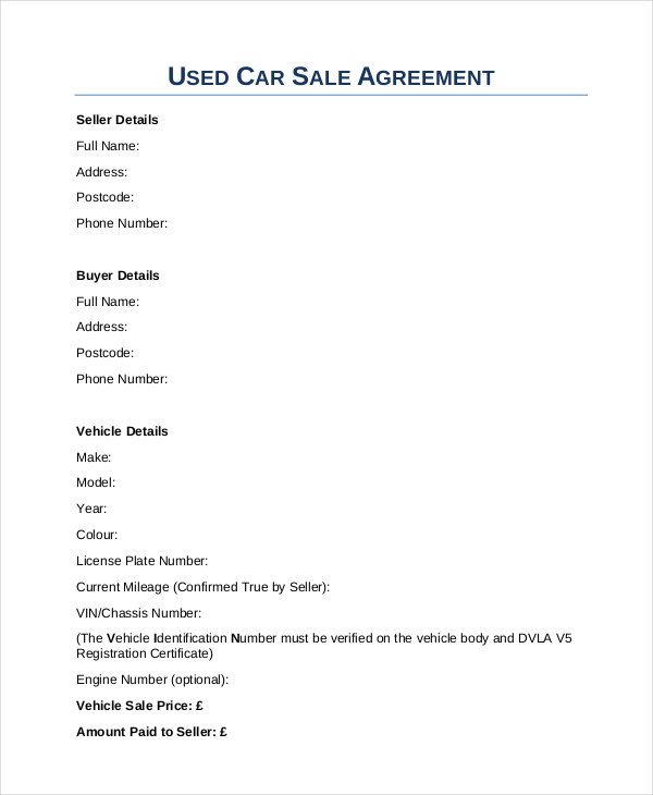 used car sale agreement