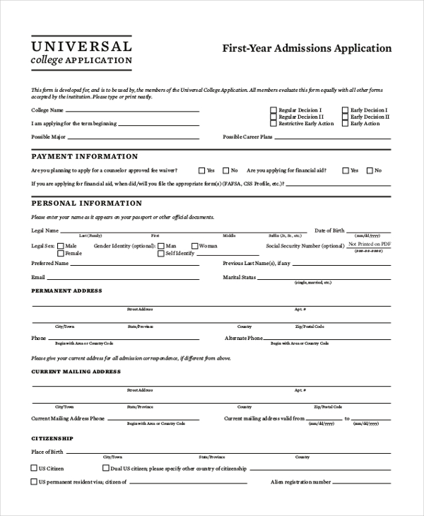 Application registration. Universal College application. University application form Sample. Application for admission. College application example.