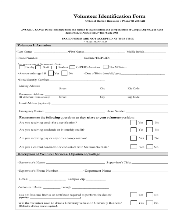 volunteer identification form