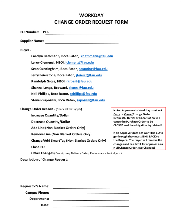 FREE 9+ Sample Change Order Request Forms in PDF MS Word Excel