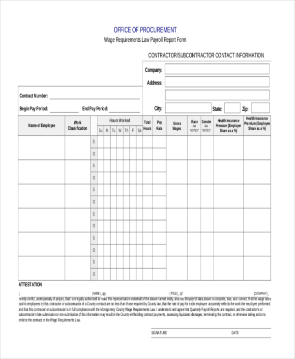 wage requirements law payroll report form