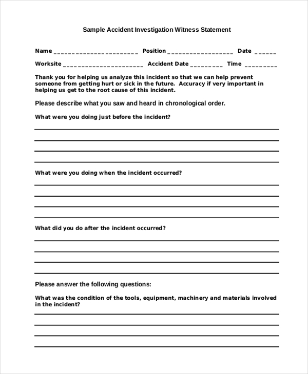 Free 12 Sample Witness Statement Forms In Pdf Ms Word Excel 3107