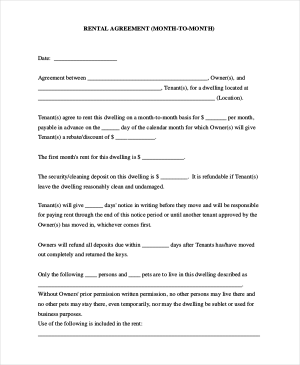 apartment lease form month to month