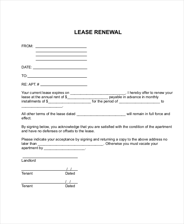 apartment lease renewal form