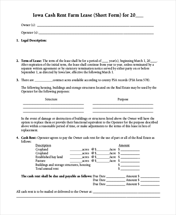 apartment lease short form