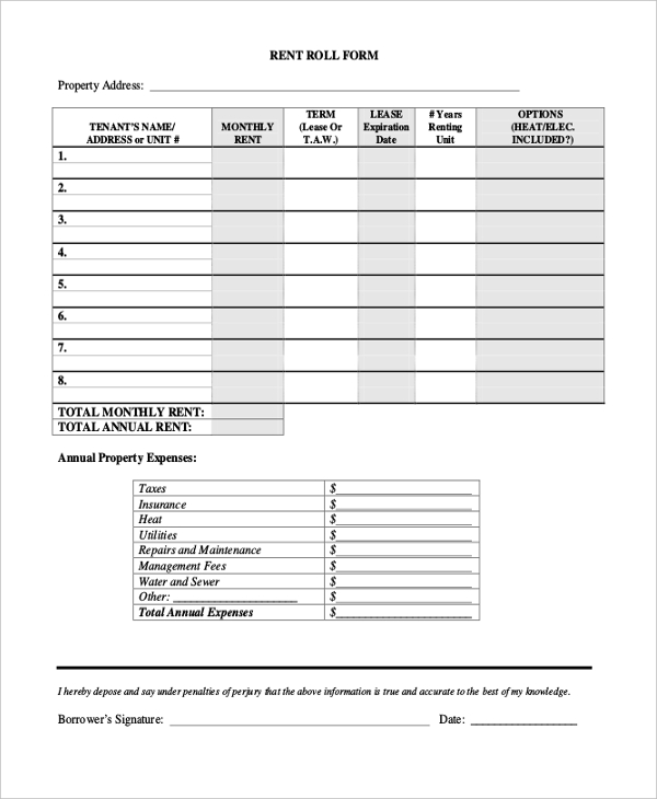 apartment rent roll form