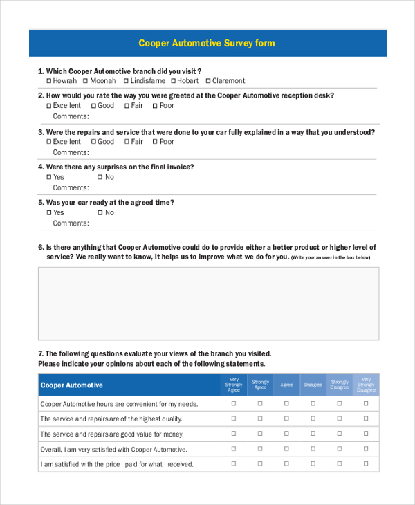 automotive customer survey form