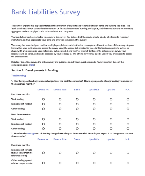 bank questionnaire survey