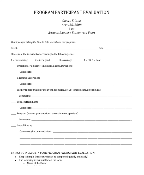 banquet event evaluation form