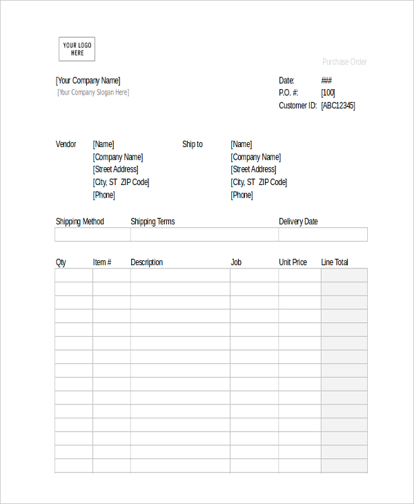 School Purchase Order Template