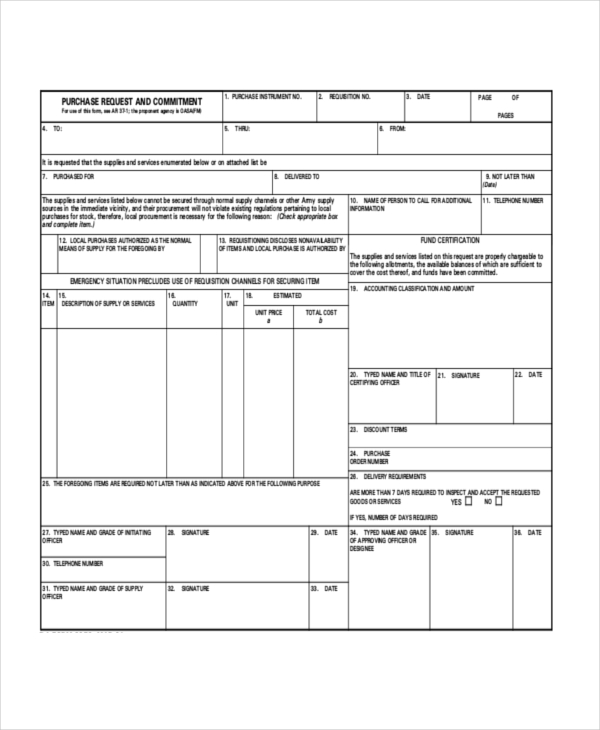 blank purchase requisition form