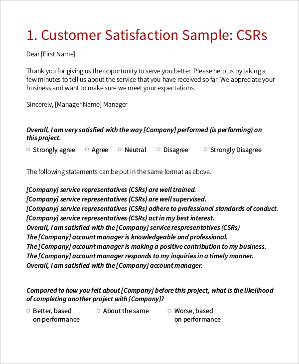 business customer satisfaction survey form