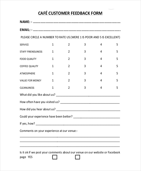 cafe customer survey form