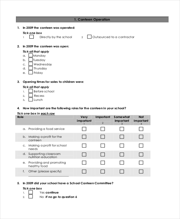 canteen questionnaire survey