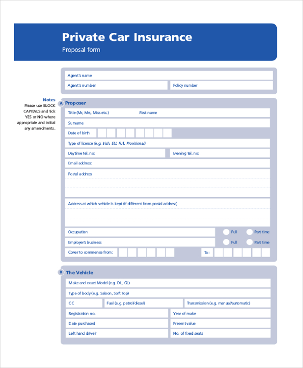 car insurance proposal form
