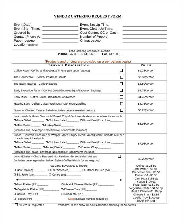 catering event request form