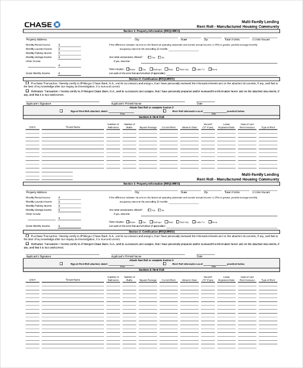 chase rent roll form