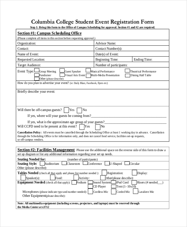 college event registration form