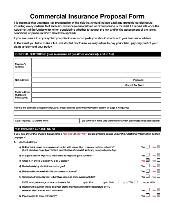 commercial insurance proposal form