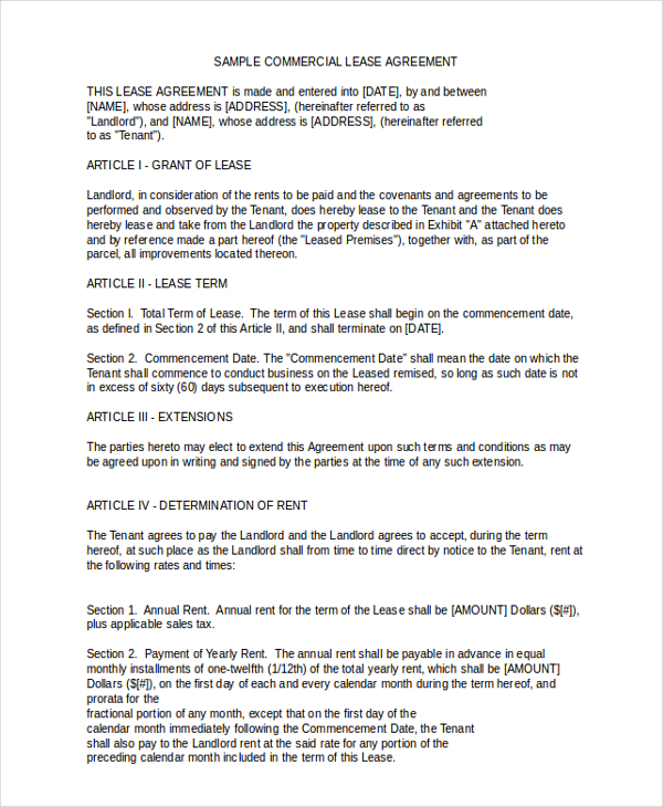 Free Standard Commercial Lease Agreement Template