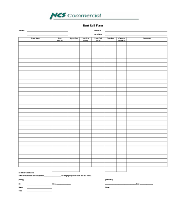 commercial rent roll form