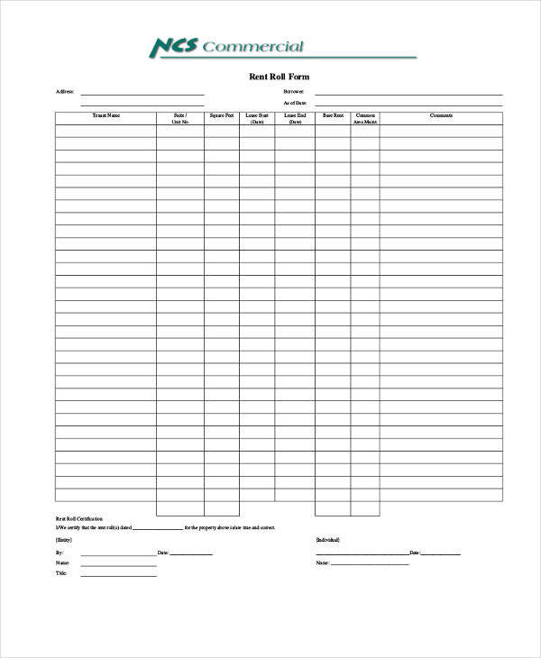 FREE 11+ Sample Rent Roll Forms in PDF Excel Word