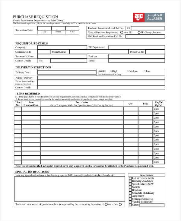 company purchase requisition form