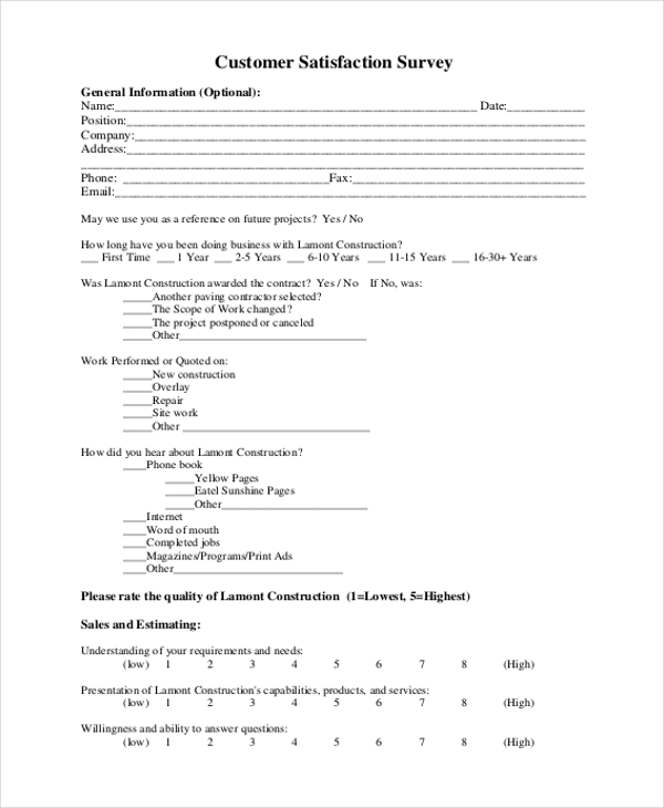 FREE 8+ Sample Customer Satisfaction Forms in PDF Word Excel