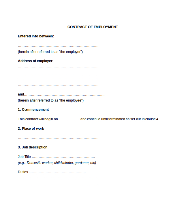 Fill In Blank Printable Employment Contract Template