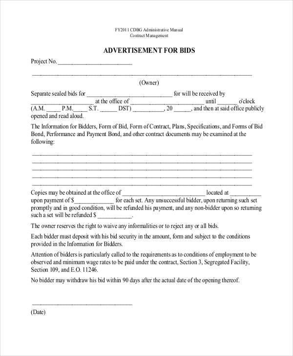 contractor bid proposal forms