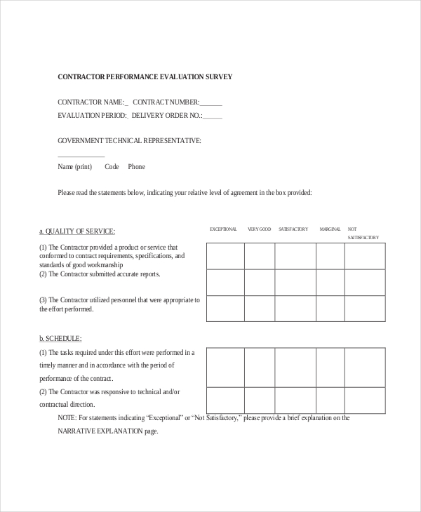 contractor customer satisfaction survey form