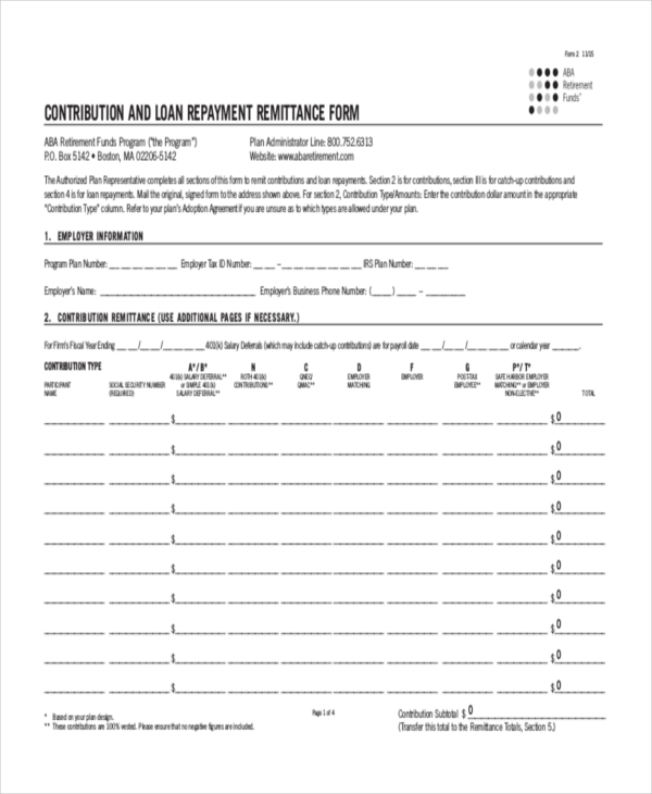 contribution and loan repayment remittance form