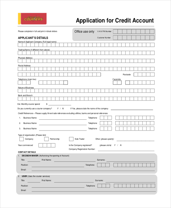 credit account application form 