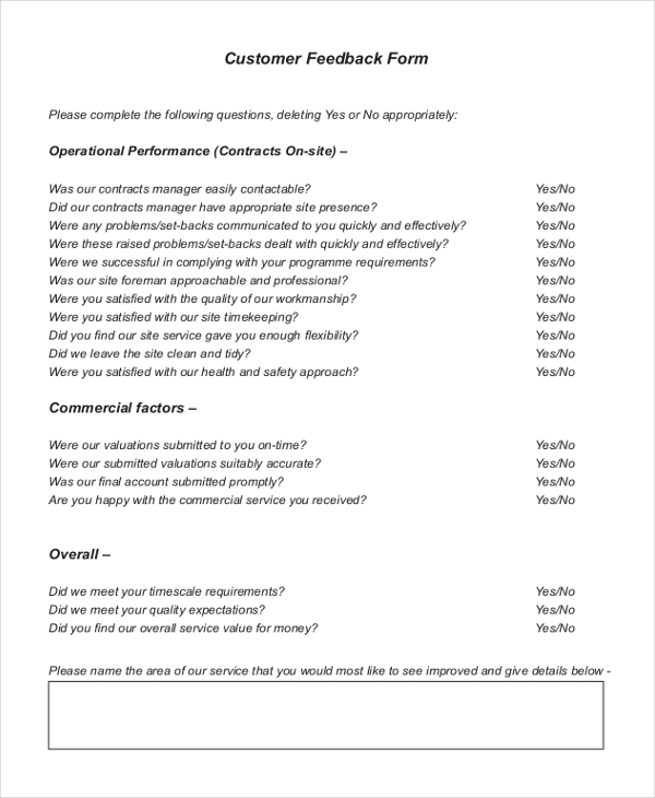 customer feedback questionnaire