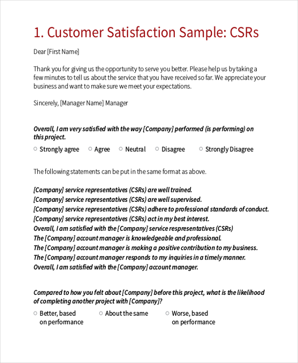 FREE 9 Sample Customer Survey Forms