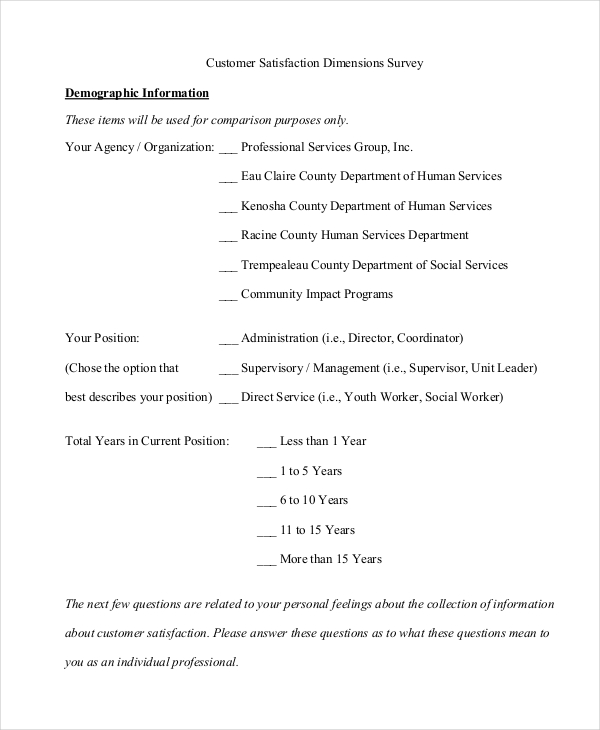 Free 12 Sample Customer Satisfaction Survey Forms In Pdf Ms Word Excel