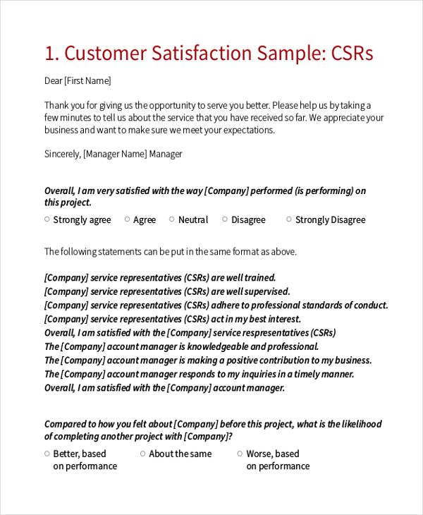 customer survey questionnaire form