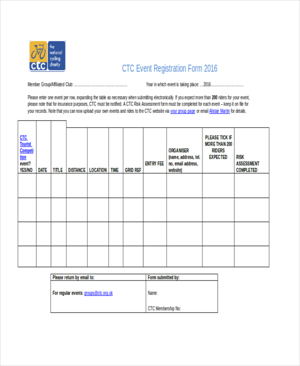 cycling event registration form