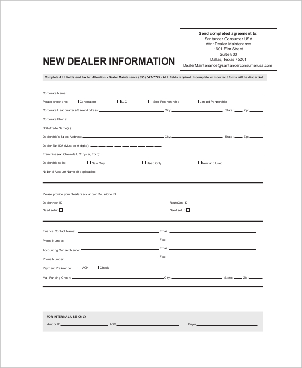 dealer purchase agreement form