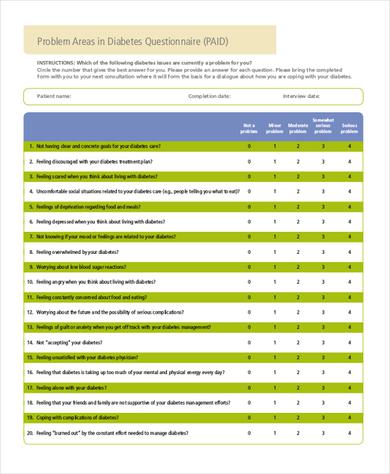 diabetes questionnaire survey
