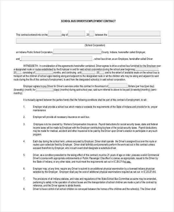 driver employment agreement form
