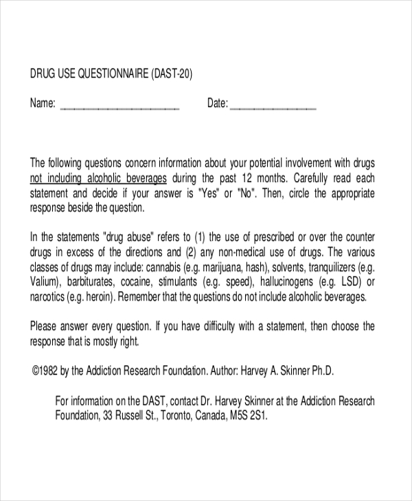 Pill 5 Questionnaire.pdf FREE 16+ Questionnaire Survey Form Samples, PDF, MS Word, Google Docs ...