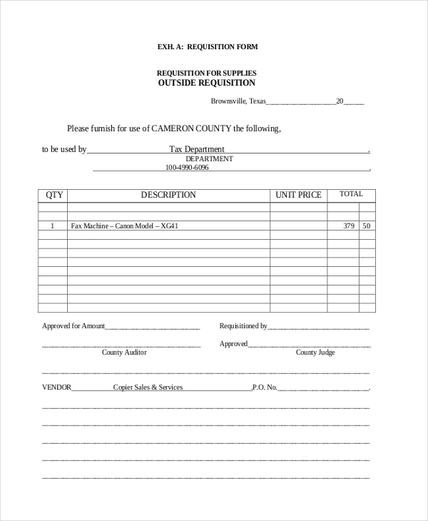 electronic purchase requisition form
